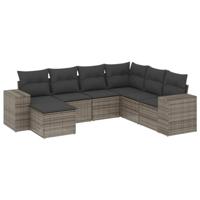 7-delige Loungeset met kussens poly rattan grijs - thumbnail