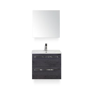 Seville Badmeubelset 60 cm - Black Oak - Keramische Wastafel Wit Enjoy - met Spiegelkast