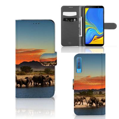 Samsung Galaxy A7 (2018) | Telefoonhoesje | Met pasjeshouder | Olifanten
