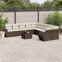 11-delige Loungeset met kussens poly rattan bruin - thumbnail