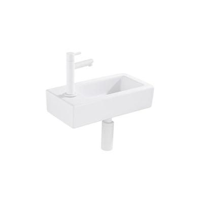 QeramiQ Fuente Fonteinset - 37.5x18.5x9cm - keramiek - kraangat links - fonteinkraan wit mat - afvoerplug - verlaagd sifon - Glans wit SW1122449 / SW696206 / SW696216 / SW1210972
