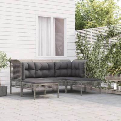5-delige Loungeset met kussens poly rattan grijs 5-delige Loungeset met kussens poly rattan grijs