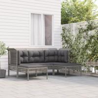 5-delige Loungeset met kussens poly rattan grijs - thumbnail