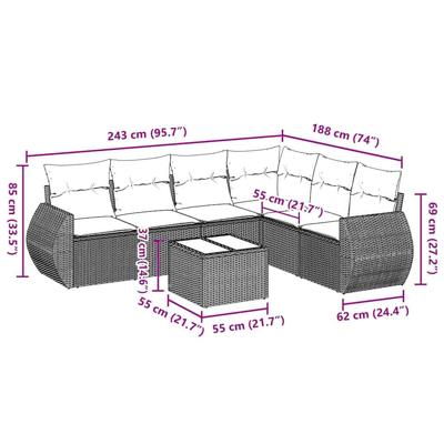 6-delige Loungeset met kussens poly rattan lichtgrijs