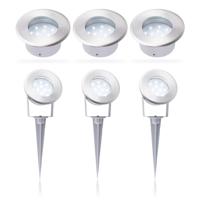 Grondspots LED, 3 stuks met pinnen voor in de grond en richtbare kop - thumbnail