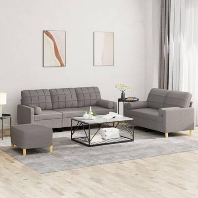 3-delige Loungeset met kussens stof taupe