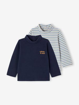 Set van 2 basic shirts met rolkraag marineblauw