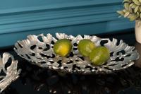 Decoratieve kom GINKGO LEAFS 40cm zilver handgemaakt metaal - 41796 - thumbnail