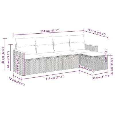 5-delige Loungeset met kussens poly rattan beige