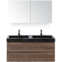 Dante Badmeubelset 120 cm - Tabacco - Wastafel Hardsteen Wit Lucca Dubbel met Spiegelkast - thumbnail