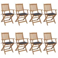 Tuinstoelen 8 st inklapbaar met kussens massief acaciahout - thumbnail