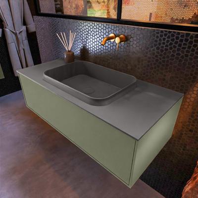 Badkamermeubelset Mondiaz Erin 100 cm met 1 Lade met RIDGE Wastafel Midden Dark grey Zonder Kraangaten Greeploos Mat Army