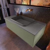 Badkamermeubelset Mondiaz Erin 100 cm met 1 Lade met RIDGE Wastafel Midden Dark grey Zonder Kraangaten Greeploos Mat Army - thumbnail