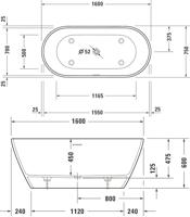 Vrijstaand Ligbad Duravit D-Neo 160x75x60 cm Met Overloop Mat Wit - thumbnail