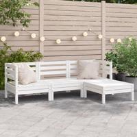 Tuinbank 3-zits met voetenbank massief grenenhout wit - thumbnail