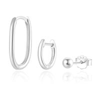 Elenza Drie-in-één 925 Zilveren Oorbellen - Elegant Design in Zilver - thumbnail