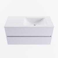 MONDIAZ VICA 100cm badmeubel onderkast Cale 2 lades. Wastafel CLOUD rechts zonder kraangat, kleur Talc. - thumbnail