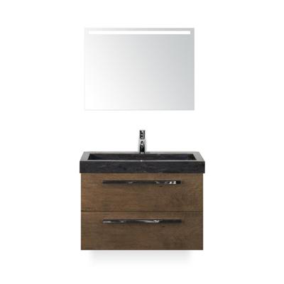 Seville Badmeubelset 80 cm - Tabacco - Wastafel Hardsteen Wit Lucca - met Sence Spiegel