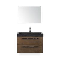 Seville Badmeubelset 80 cm - Tabacco - Wastafel Hardsteen Wit Lucca - met Sence Spiegel - thumbnail