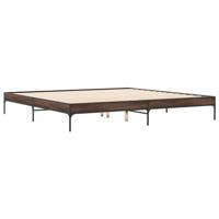 Bedframe bewerkt hout metaal bruin eikenkleur 200x200 cm - thumbnail