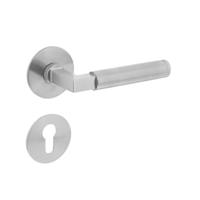 Deurkruk Baustil vastdraaibaar geveerd op ronde magneet rozet met profielcilinderplaatjes RVS - thumbnail