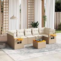 8-delige Loungeset met kussens poly rattan beige - thumbnail