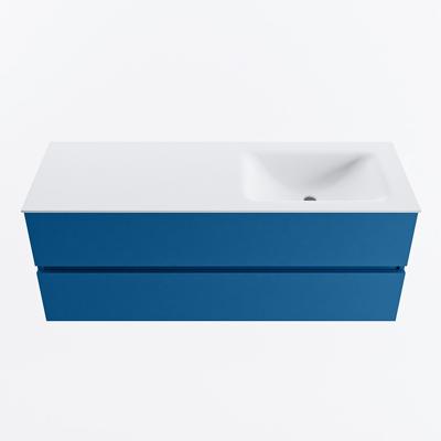 MONDIAZ VICA 130cm badmeubel onderkast Jeans 2 lades. Wastafel CLOUD rechts zonder kraangat, kleur Talc.