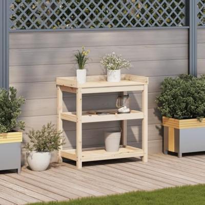 VidaXL Oppottafel met schappen 82,5x45x86,5 cm massief grenenhout