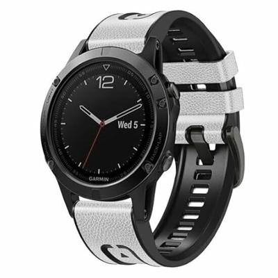 By Qubix - leer + siliconen bandje - Wit - Compatible met Garmin Instinct 3-50mm - Compatible Garmin bandje