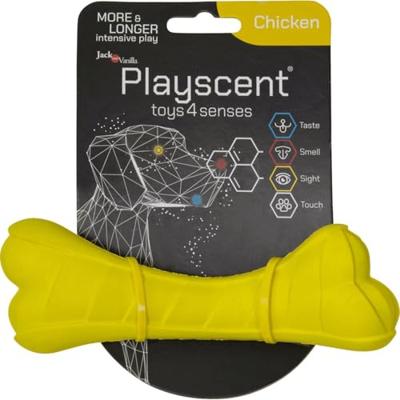 JACK AND VANILLA, Interactief hondenspeelgoed in botvorm met kip, duurzaam en niet giftig, bevordert de tandgezondheid, maat 16 cm, realistische kleur, Playscent model