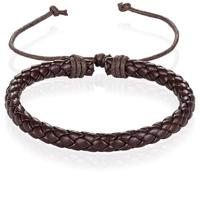 Heren Armband Gevlochten Leer Bruin Verstelbaar - thumbnail