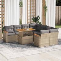 9-delige Loungeset met kussens poly rattan acacia beige - thumbnail