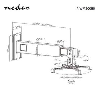 Nedis Projectorbeugel | Full Motion | 15 kg | Zwart | 1 stuks - PJWM200BK PJWM200BK