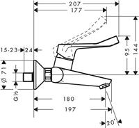 Hansgrohe Focus Care opbouw wandkraan met koppelingen met verlengde greep 12.1cm EcoSmart chroom 31913000 - thumbnail