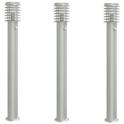 Buitenvloerlampen 3 st met sensors 110 cm roestvrijstaal zilver Buitenvloerlampen 3 st met sensors 110 cm roestvrijstaal zilver