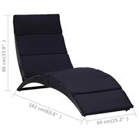 VidaXL Ligbed met kussen poly rattan zwart - thumbnail