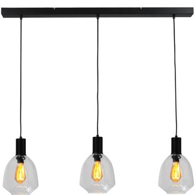 Masterlight 3-lichts hanglamp - zwart -Porto met Nicolette clear glazen - 2711-05-05-100-3-12