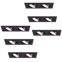 Set van 6 Mallorca - LED inbouwspot - IP20 - Kantelbaar - 11 Watt 690 Lumen - Wifi + Bluetooth - RGBWW - Dubbel - GU10 - Google Home, Amazon Alexa en Siri - Rechthoek - Voor binnen - Zwart - thumbnail
