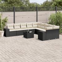 11-delige Loungeset met kussens poly rattan zwart - thumbnail