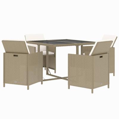 5-delige Tuinset met kussens poly rattan beige - thumbnail