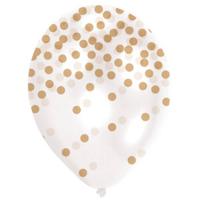 Ballonnen met confetti print goud - 6 stuks - thumbnail