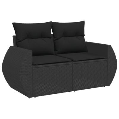 9-delige Loungeset met kussens poly rattan zwart