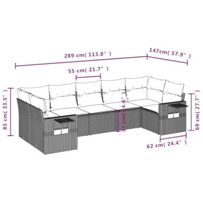 7-delige Loungeset met kussens poly rattan beige