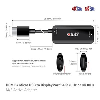 Club 3D HDMI + Micro USB naar DisplayPort Active Adapter