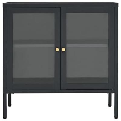 Dressoir 70x35x70 cm staal en glas antracietkleurig