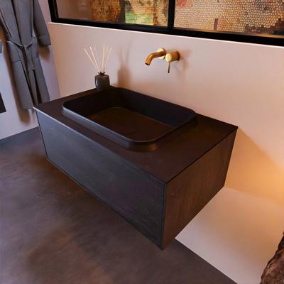 Badkamermeubelset Mondiaz Erin 80 cm met 1 Lade met RIDGE Wastafel Midden Urban Zonder Kraangaten Greeploos Mat Antracite Badkamermeubelset Mondiaz Erin 80 cm met 1 Lade met RIDGE Wastafel Midden Urban Zonder Kraangaten Greeploos Mat Antracite