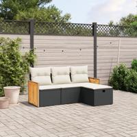 4-delige Loungeset met kussens poly rattan zwart - thumbnail