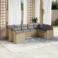 9-delige Loungeset met kussens poly rattan gemengd beige - thumbnail