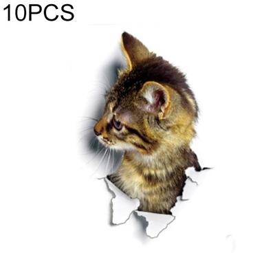 10 stuks verwisselbare waterdichte Cartoon 3 D kat patroon muur sticker badkamer toilet sticker (B)