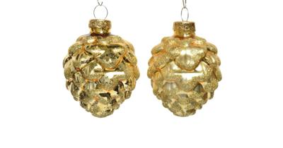 Decoris Kerstballen glas dennenappel 6st licht goud 5x7cm Decoris Kerstballen glas dennenappel 6st licht goud 5x7cm